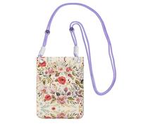 WKSGDSG Waterproof Crossbody Phone Pouch for Women Girls, Small Wallet Crossbody Bag, Carry a mobile phone bag for Travel, Commute, Outing, Slim Fanny Pack, Modern Floral Shoulder Bag, Purple Strap