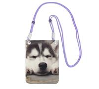 WKSGDSG Waterproof Crossbody Phone Pouch for Women Girls, Small Wallet Crossbody Bag, Carry a mobile phone bag for Travel, Commute, Outing, Slim Fanny Pack, Husky Dog Shoulder Bag, Purple Strap
