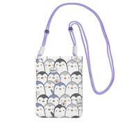 WKSGDSG Waterproof Crossbody Phone Pouch for Women Girls, Small Wallet Crossbody Bag, Carry a mobile phone bag for Travel, Commute, Outing, Slim Fanny Pack, Cute Penguin Shoulder Bag, Purple Strap
