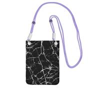WKSGDSG Waterproof Crossbody Phone Pouch for Women Girls, Small Wallet Crossbody Bag, Carry a mobile phone bag for Travel, Commute, Outing, Slim Fanny Pack, Black Marble Shoulder Bag, Purple Strap