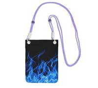 WKSGDSG Waterproof Crossbody Phone Pouch for Women Girls, Small Wallet Crossbody Bag, Carry a mobile phone bag for Travel, Commute, Outing, Slim Fanny Pack, Blue Flame Shoulder Bag, Purple Strap
