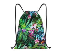 WKSGDSG Waterproof Gym Drawstring Bags Colorful Tropical Leaf Drawstring Backpack For Men Women, Lightweight Portable String Sack Bags Outdoor Drawstring Bags For Sports Travel Shopping Kids Yoga