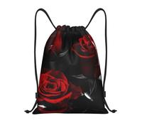 WKSGDSG Waterproof Gym Drawstring Bags Red Rose Drawstring Backpack For Men Women, Lightweight Portable String Sack Bags Outdoor Drawstring Bags For Sports Travel Shopping Kids Yoga
