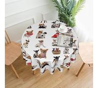 WKSGDSG Waterproof Round Tablecloth 152 Cm, Cute Chihuahua Pug Tablecloths For Parties, Farmhouse Wrinkle-Resistant Polyester Table Cover For Indoor/Outdoor Dining Decor, Fits 51-120 Cm Tables