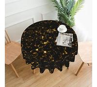 WKSGDSG Waterproof Round Tablecloth 152 Cm, Gold Black Tablecloths For Parties, Farmhouse Wrinkle-Resistant Polyester Table Cover For Indoor/Outdoor Dining Decor, Fits 51-120 Cm Tables