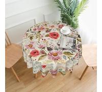 WKSGDSG Waterproof Round Tablecloth 152 Cm, Modern Floral Tablecloths For Parties, Farmhouse Wrinkle-Resistant Polyester Table Cover For Indoor/Outdoor Dining Decor, Fits 51-120 Cm Tables