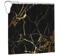 WKSGDSG Waterproof Shower Curtains For Bathroom Set, Black Gold Marble Bath Curtain With 12 Iron Hooks, Farmhouse Shower Curtain Home Bathtub Decor Modern Washable Durable Fabric 183x183 Cm