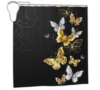 WKSGDSG Waterproof Shower Curtains For Bathroom Set, Gold White Butterflies Black Bath Curtain With 12 Iron Hooks, Farmhouse Shower Curtain Home Bathtub Decor Modern Washable Durable Fabric 183x183 Cm