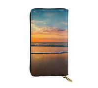 WKSGDSG Zipper Wallet for Women, Beach Sunset, Large Capacity Checkbook Long Clutch Wallet with Coin Pocket, Faux Leather Organizer for Cash, Cards, Travel, Daily Use, Gift