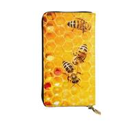 WKSGDSG Zipper Wallet for Women, Bee On Honeycomb, Large Capacity Checkbook Long Clutch Wallet with Coin Pocket, Faux Leather Organizer for Cash, Cards, Travel, Daily Use, Gift