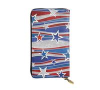 WKSGDSG Zipper Wallet for Women, Patriotic Stars Strips, Large Capacity Checkbook Long Clutch Wallet with Coin Pocket, Faux Leather Organizer for Cash, Cards, Travel, Daily Use, Gift
