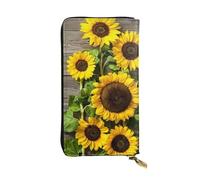 WKSGDSG Zipper Wallet for Women, Plants Theme Sunflower, Large Capacity Checkbook Long Clutch Wallet with Coin Pocket, Faux Leather Organizer for Cash, Cards, Travel, Daily Use, Gift