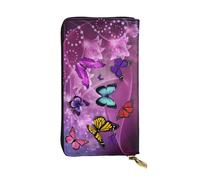 WKSGDSG Zipper Wallet for Women, Purple Butterflies, Large Capacity Checkbook Long Clutch Wallet with Coin Pocket, Faux Leather Organizer for Cash, Cards, Travel, Daily Use, Gift
