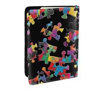 WKSZCYHLKL Autism Awareness Puzzle Pieces Heart Print Passport Holder Pu Leather Travel Wallet Passport Case Passport Covers 6.5 Inch Multiple Card Slots for Men and Women