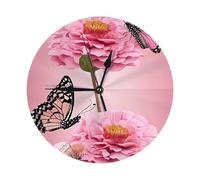WKSZCYHLKL Round Clock Wall Clock 25 Cm Beauty Butterfly Printing Wall Clocks For Living Room, Kitchen, Bathroom, Bedroom Decor, Non-Ticking Wall Clocks Battery Operated