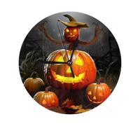 WKSZCYHLKL Round Clock Wall Clock 25 Cm Halloween Pumpkin Printing Wall Clocks For Living Room, Kitchen, Bathroom, Bedroom Decor, Non-Ticking Wall Clocks Battery Operated