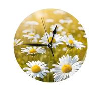 WKSZCYHLKL Round Clock Wall Clock 25 Cm Summer Floral Daisies Flower Printing Wall Clocks For Living Room, Kitchen, Bathroom, Bedroom Decor, Non-Ticking Wall Clocks Battery Operated
