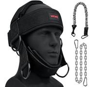 WKWE Neck Harness for Increases Neck Core Strength - Neck Exerciser with 30" Heavy Duty Steel Chain for Safely Lifting Weights Up to 280 lbs, Adjustable Head with Nylon Tether and 2 Carabiners