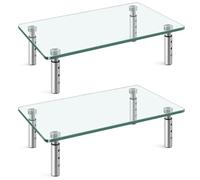 WKWKER 2 Pack Computer Monitor Riser with Height Adjustable Glass Stand, Clear, 3 Levels, 66 lbs Capacity