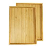 WKWKER Bamboo Serving Tray Set of 2 - Portable Rectangle Tray Platters for Kitchen Dining Snack Fruit tv Bed Trays (Natural)