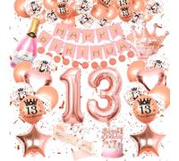 WKxinxuan 13th Birthday Decorations - Girls' Banner, Sash, Balloons, Champagne Crown Foil Balloon Gifts