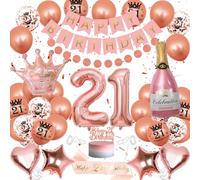 WKxinxuan 21st Birthday Decorations for Her, Rose Gold Theme Party Pack with Banner, Cake Topper, Sash, 33 Balloons