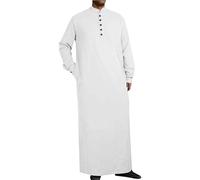 WKZSXXMJ Kaftan Long Sleeve Button Up with Pockets Robe for Man Muslim Thobe Islamic Abaya Dress Middle East Saudi Arab Caftan(White,XL)