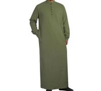 WKZSXXMJ Kaftan Long Sleeve Button Up with Pockets Robe for Man Muslim Thobe Islamic Abaya Dress Middle East Saudi Arab Caftan(Green,M)