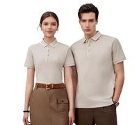 WKZSXXMJ Polo Shirts for Men Women Custom Personalized Logo Texs Cotton Pique Short Sleeves Golf Moisture Wicking 3 Buttons Tops(Beige,L)