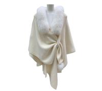 WKZSXXMJ Women Cashmere Fox Trim Shawl Wraps Open/Cross Front Poncho Cape Cardigan Sweater Soft Warm Dress Topper Scarves(White)
