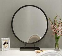 WLABCD Mirror Black Makeup Vanity Mirror,Round Wall Makeup Mirror,Tabletop Large Vanity Mirror for Dressing Table, Nonmagnifying Round Metal Framed Iron Art,50Cm