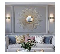 WLABCD Mirror Sunburst Wall Mirror, 70Cm Sunburst Design, Antique Gold Metallic Frame, 70L x 70W cm, Wall Mount, Home Mirror, Hallway, Bathroom, Living Room