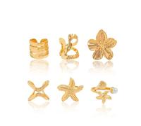 Wlahm 14K Gold Plated Sea Animal Ring Set for Women, Dainty Flower Starfish Stackable Statement Rings Exaggerated Holiday Party Jewelry Gifts, L, Metal, No Gemstone