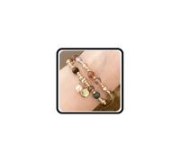 Wlahm Layered Crystal Beads Bracelet Set for Women,Vintage Nature Stone Ball Pearl Gold Bracelets Irregular Stone Formal Birthday Jewelry Gifts, L, Alloy, no gemstone