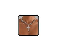 Wlahm Personality Silver Large Cross Pendant Necklace for Women,Statement Gothic Spikes Choker Necklace Unique Punk Halloween Rock Jewelry Gifts, L, Metal, No Gemstone