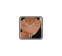 Wlahm Sparkly Rhinestone Flower Jewelry Set for Women,Charming Wedding Floral Dangle Earrings Necklace Glossy Bride Bridesmaid Prom Jewelry Gifts, L, Metal, No Gemstone