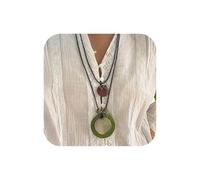 Wlahm Striking Long Leather Circle Pendant Necklace for Women,National Style Stack String Boho Sweater Chain Necklace Dainty Holiday Banquet Jewelry Gifts, L, Metal, No Gemstone