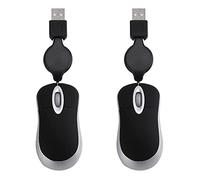 Wlauqueta 2 x Mini USB Wired Retractable Cable Small Mouse 1600 Compact Optical Travel Mice for 98 2000 XP Vista Ve (Black)