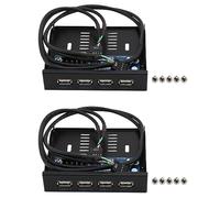 Wlauqueta 2 x USB 2.0 Hub Panel Extension Adapter Connector Holder 4 Ports 3.5 Inch Floppy Bay with 9 Pin Cable for Office