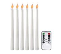 Wlauqueta 6Pcs Flameless Taper Candles Flickering with 10-Key Remote Timer, Battery Operated LED Candlesticks Window Candles