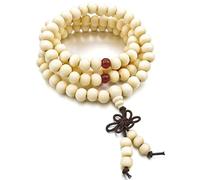 Wlauqueta 8 mm Tibetan Buddhist Bead Prayer Necklace Wooden Bead Bracelet 108 Pieces Buddhist Beads for Women and Men - White, Wood