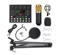 Wlauqueta BM800 Microphone Kits with Live Sound Card, Scissor Suspension Arm, Shock Mount and Filter for Studio Recording Gold