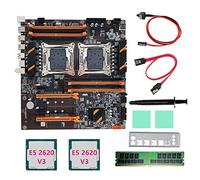 Wlauqueta X99 Dual Processor Motherboard + 2 XE5 2620 V3 Processors + DDR4 4G RECC RAM + Cable + Deferrer + LGA 2011 Thermal Grease for 2011-V3 Processor