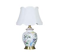 WLBHWL 19.7" Chinese Style Country Table Lamp, Chinoiserie Floral and Bird Motifs Ceramic Bedside Lamp for Living Room, Traditional Bedroom Nightstand with White Linen Shade, Bulb Not Included