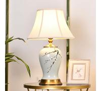 WLBHWL 21.6" Ginger Jar Ceramic/Metal Table Lamp Traditional Bedside Desk Nightstand Rustic End Table Lamps For Bedroom Living Room Office College Bookcase