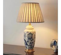 WLBHWL Asian Chinese Ginger Jar Table Lamp 27" Tall Porcelain Blue White Peacock Pattern Fabric Shade Decor For Living Room Bedroom House Bedside Nightstand Home Office Entryway