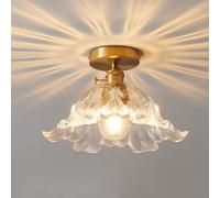 WLBHWL Brass Semi Flush Mount Ceiling Light, Brass Hallway Lights Fixture Ceiling Clear Lotus Leaf Glass Ceiling Light Fixtures For Closet Hallway Entryway