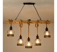 WLBHWL Farmhouse Wood Decorative Island Chandelier Lights For Kitchen 5-Light Black Iron Cage Pendant Light For Sink Light Fixture Ceiling Barn Lamp 100 Cm
