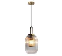 WLBHWL Large Glass Chandelier, 1-Light Industrial Farmhouse Single Head Hanging Lamp, Clear Striped Glass Pendant Light Fixture with Gold Finish for Dining Room Kitchen Sink Hallway Entryway