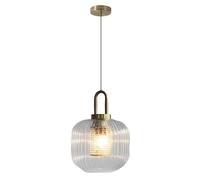 WLBHWL Large Glass Chandelier, 1-Light Industrial Farmhouse Single Head Hanging Lamp, Clear Striped Glass Pendant Light Fixture with Gold Finish for Dining Room Kitchen Sink Hallway Entryway